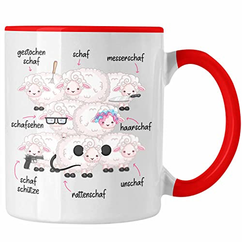 Trendation - Lustige Schaf Tasse Geschenk Wortspiele Witziger Humor Schafhirte Geschenkidee (Rot)