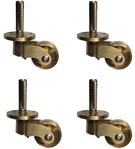 Ruedas de latón macizo antiguo con rueda de 25 mm, ruedas giratorias de 360 °, ruedas vintage para muebles, accesorios estilo tornillo, latón pulido, capacidad de carga de 150 kg, juego de 4