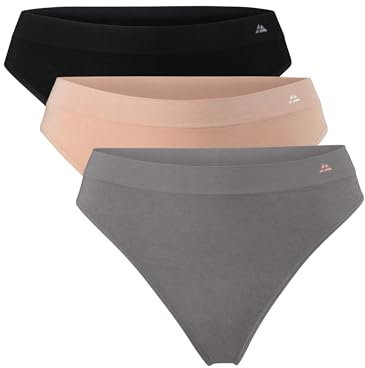 DANISH ENDURANCE Strings en Fibre de Bambou Stretch, Tanga Ultra Doux & Confortables, Femme, Lot de 3, Multicolore (1x Noir, 1x Gris, 1x Beige Nude), M/L