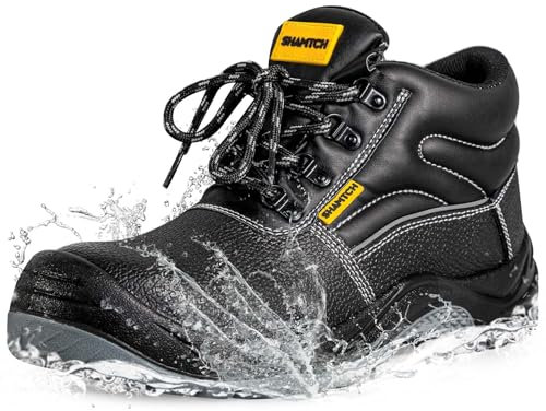 SHAMTCH S3 Sicherheitsschuhe Herren mit Stahlkappe und PU-Leder Winter Wasserdicht Arbeitsschuhe, Leichte Bequeme Langlebige Sicherheitsstiefel Schutzschuhe, Schwarze