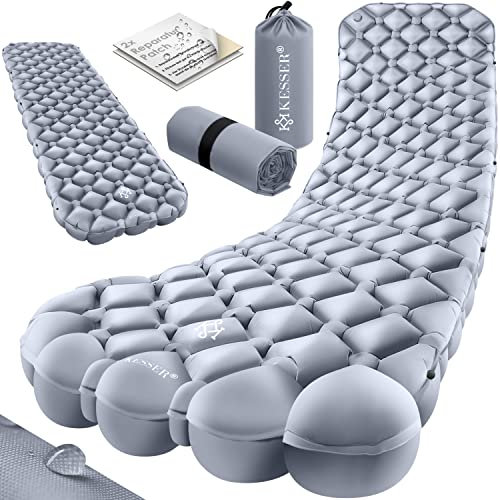 KESSER® Camping Matratze Isomatte Aufblasbare Luftmatratze Campingmatte, Outdoor Ultraleicht Faltbare Schlafmatte, Belastbarkeit: 200Kg, inkl. Tragebeutel, Reperaturpatch & Befestigung, Grau