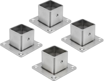 Wealrit 4 bases cuadradas de acero inoxidable con brida de anclaje, soportes de poste resistentes para soporte de barandilla de cubierta de valla (1 x 1 pulgada)