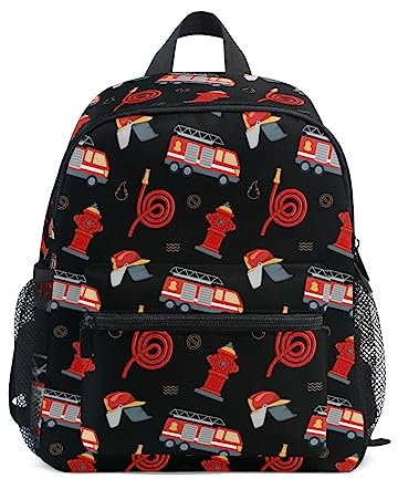 Kleinkind Rucksack für Jungen/Mädchen Niedlich Kinder Kindergarten Schule Buch Tasche Reise Tagesrucksack mit Brustgurt Feuerwehrmann Feuerwehrschlauch Hydrant Truck Feuerwehrmann Helm (2),