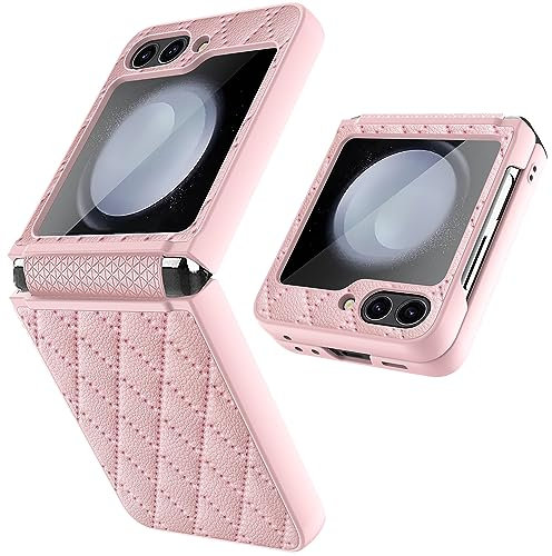 Funda para Samsung Flip 5 Estuche, Patrón de Cuero Pintado Galaxy Z Flip 5 Estuche, Viene con película templada de Pantalla pequeña, Carcasa para Samsung Galaxy Z Flip5 5G-Rosa