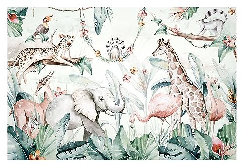 Bilderwelten Fototapete Kinderzimmer Aquarell Afrika Tiere 255 x 384 cm Vlies-Tapete XXL Smart Wandtapete Wanddekoration Kindertapete