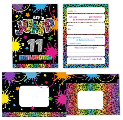 Minkocards 12 Einladungskarten incl. 12 Umschläge zum 11. Kindergeburtstag Mädchen Jump Trampolin Einladungen elfte Mädchengeburtstag Geburtstagseinladungen