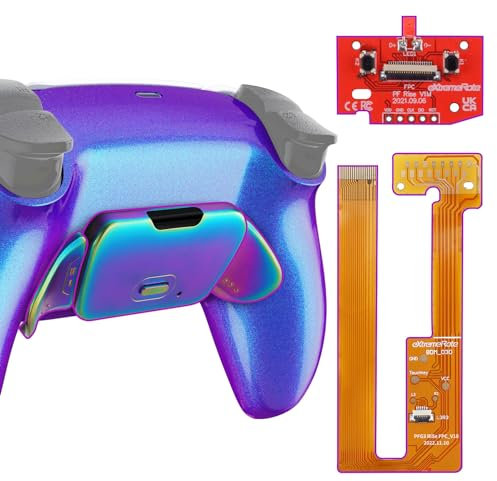 eXtremeRate Konfiguriert RISE (RMB) Remap Kit für ps5 Controller BDM-030/040/050 Model, Real Metal Buttons Remapper Board&Rück Gehäuse&Metall Back Paddles Set für ps5 Controller-Lila Blau&AuraBlauLila