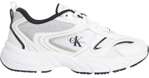 Calvin Klein Baskets Runner Femme Retro Tennis Mesh Sportives, Blanc (Bright White/Black), 39