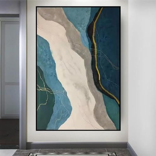 CBZKTR Leinwand-Salon-Wandbild, Wandkunst, abstraktes Grün, Goldfolie, Ölbild für Büro, Wohnzimmer, Heimdekoration, 70 x 100 cm (28 x 39 Zoll), mit schwarzem Rahmen