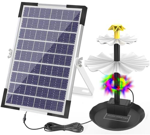 Ailgely 6W Solar Springbrunnen, Gartenbrunnen, Solar Brunnenpumpe für Vogelbad mit 12 LED-Leuchten 9 Düsen, eingebauter 1500-mAh-Batterie, Solar Springbrunnenpumpe für Gartenteich, Aquarium, Aquarium
