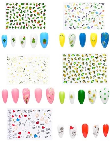 GIVBRO 5 Fogli Adesivi per Nail Art Decalcomanie Foglie di Avocado Foglie di Cactus Modello Forniture per Unghie autoadesive Nail Art per Decorazione di Suggerimenti per Manicure Fai da Te
