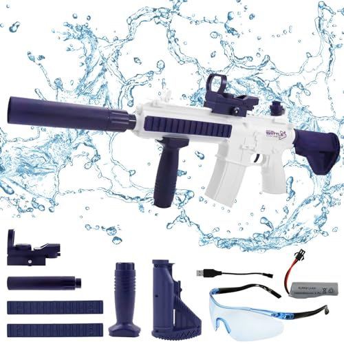 Wasserspritzpistolen,Automatische Wasserpistole Große Kapazität mit Schutzbrille für Erwachsene Kinder,Elektrische Wasserpistole mit Großer Reichweite bis zu 7-10m (Großer Reichweite-Blau)