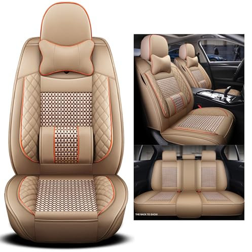 Congxy Autositzbezüge Komplett Set Universal in Premium Design | Schonbezüge für die Vordersitze & Rückbank | Wasserdicht Sitzbezug | Auto Sitzbezüge Airbag Geeignet, Beige