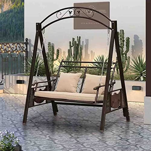 Liu 2-seat Outdoor Swing, Wrought Iron Rocking Chair, Outdoor Balcony Hanging Chair, Steel Frame Structure Porch Swing