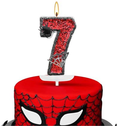 ALLAVA Kerzen Geburtstag 7, Geburtstagskerzen Zahlen, Kerze 7 Geburtstag Junge Mädchen, Spider Deko, Geburtstagskerze für Kindergeburtstag Babyparty Halloween Party Dekoration (Spider, 7,5cm)