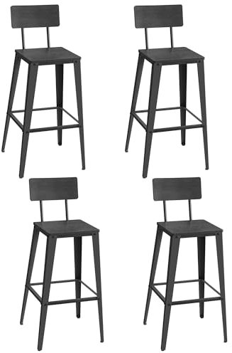 VASAGLE Barhocker, 4er Set, Barstühle, Küchenstühle, mit Rückenlehne, Stahlgestell, einfache Montage, Industrie-Design, aschschwarz-tintenschwarz LBC278B02