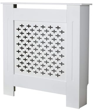 Home Source Radiator Cover Wooden Wall Cabinet Shelf Decorative Grill, White, Small 78cm