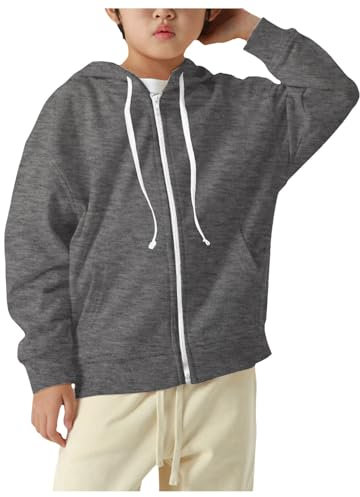 Generisch Jungen Sweatshirt - Langarm Pullover Kapuzenjacke Zip Up Sweatjacke Kapuzenpullover für Hoodie mit Jogging Sweatshirt (A Grey, 11-12 Years)
