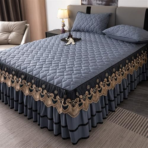 Jupe de lit en dentelle de couleur unie pour très grand lit, 45,7 cm, élastique, réglable, pour grand lit, gris foncé, polycoton et microfibre, 180 x 200 cm, grand lit