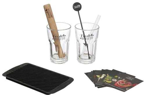 COOK CONCEPT, KA0519, Coffret Mojito Complet avec Verres, Pilon, Bac à Glace et Recettes - Accessoires Pratiques pour Cocktails Rafraîchissants - Multicolore, 30cl