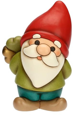 THUN, Gnomo Oliver con Quadrifoglio Portafortuna in Ceramica di Alta Qualità, Versione Maxi, Collezione Inverno Incantato, Statuine da Collezione, Idea Regalo per Natale, 19,9 x 15,2 x 30 cm