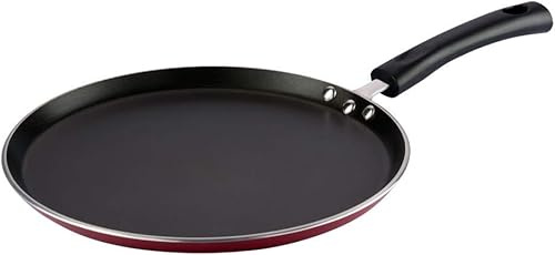 Nobel Non-Stick Crepe and Pancake Frying Pan, Flat Skillet, Forged Aluminium, Soft Grip Handle, 25 cm, Red, All Hobs