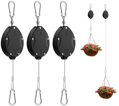 Einziehbarer Pflanzenaufhänger, Pflanzenhaken-Riemenscheibe mit Edelstahlseil, das bis zu einer Länge von 160 cm erreicht und 20 kg trägt, einfach zum Aufhängen, Pflanzenbewässerung oder