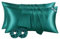 RUIKASI Satin Kissenbezug 40 x 80 wie EIN Seidenkissenbezug mit 2 Haargummis - seidig Kopfkissenbezug 40x80 für Haar und Haut, Pflegeleichter als Seiden Kissenbezug Silk Pillow Case, Dunkelgrün