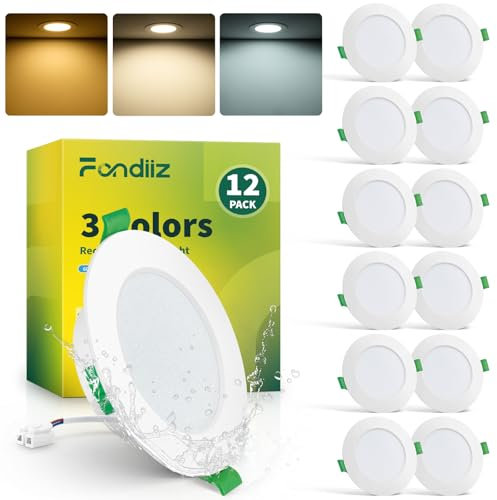 Fondiiz 12er Set LED Spots 230V, 6W 700LM LED Einbaustrahler Warmweiß Neutralweiß Kaltweiß, IP44 Spots Deckenleuchte Flach Deckenspots für Badezimmer Küche, 75–85mm Lochmaß, Ultra Flach 25mm