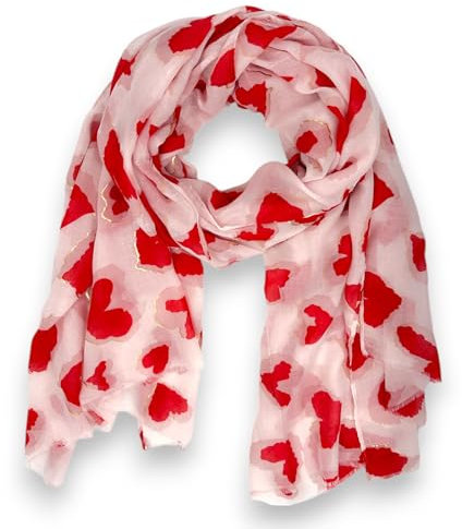 Ziona Tuch mit Herzen Damen Baumwolle Frühling Sommer Halstuch mit feinen goldenen Glitzerdetails Eleganter Schal (Rot)
