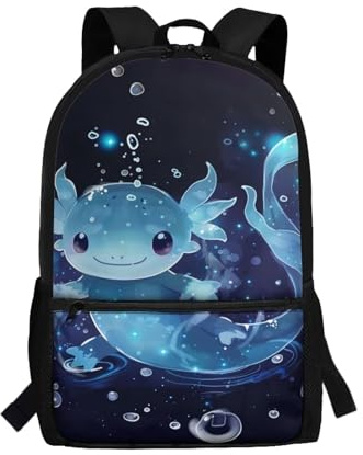 POLERO Ästhetischer Schulranzen für Teenager, Kinder, Büchertasche, Vorschulrucksack, Büchertasche, Tagesrucksack, Axolotl unter Wasser, Einheitsgröße