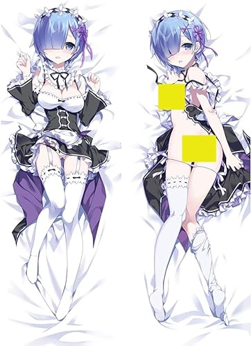 JNLIFT Anime Kissenbezug für Re- Zero Rem,Anime Pillowcase Hochwertiges Doppelseitige Umarmungskissen Bezug,Body Kissenhülle Seitenschläferkissen Bezug,Shortplush-50x160CM