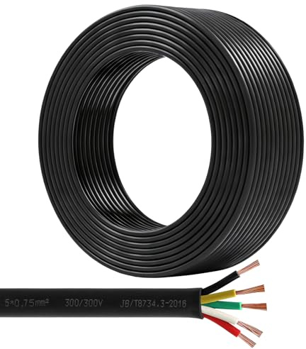 AOHEWEI 20 Metri Cavo per Rimorchio 5 Conduttori Rame Filo Automobilistico | 5x0,5mm² Tondo a Parete Sottile a Bassa Tensione Flessibile in PVC, Cavo Elettrico per Cablaggio e Collegamento di Luci LED
