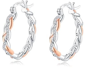 Rose Gold Hoops Earrings for Women, Hypoallergenic Sterling Silver Hoop Earrings for Women with Cubic Zirconia, Christmas Anniversary Birthday Jewellery Gifts for Her