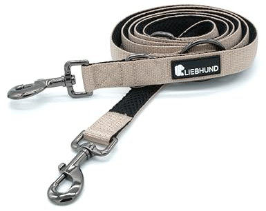 LIEBHUND ComfortLine mit Mesh Gewebe 2m, 2,5cm Hundeleine verstellbar in beige für mittelgroße bis große Hunde - Premium Leine Führleine