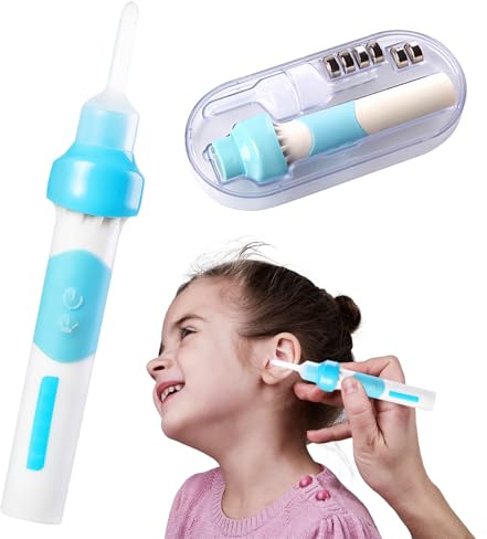 Earwax Remover, Electric Ear Wax Suction Remover, Electric Vacuum Ear Cleaner with Led Light,Ear Wax Removal Kit for Adults and Children,Includes 2 Silicone Replacement Heads,Built-in Battery