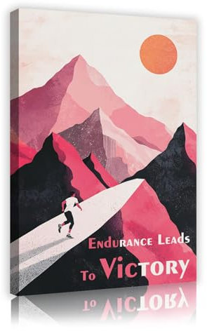 YUNART Inspirierendes Mountain Wall Art Poster Ausdauer führt zum Sieg Inspirierendes Zitat Poster für Office Gym Schlafzimmer Dekor 70x100cm Innenrahmen