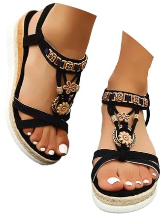 Sandales Femme été Confortable Compensées Chaussures AntidéRapantes Respirantes et Nu-Pieds BohêMe Bout Ouvert Avec Talon Plateforme Comfy Semi Trailer Sandales