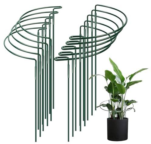 ASOFTY 10 Stück Pflanzenstützen, 35X20cm Metall Halbrund Pflanze Stützpfähle, Befestigbare Garten Blumenstütze, Grün Staudenhalter, Pflanzenhalter für Topfpflanzen, Blumen, Gemüse