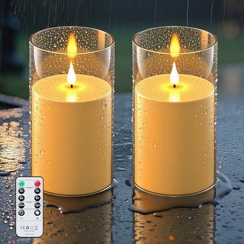 Forever Speed 2PCS Gold Waterproof Outdoor Candles,Flameless Candles with Remote Timer,17.5cmx 10cm Battery Operated Acrylic Candles for Festival Wedding Home Party Christmas Decorations
