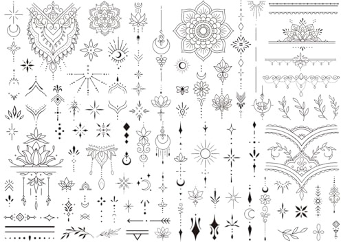 Sugeru 4 Bögen Temporäre Tattoos 2 Wochen, Fake Tattoos mit Coole Motive, Klebetattoos Erwachsene mit Welle, Wasserfeste Tattoo für Sommerparty, Strandparty, Fake Klebetattoos für Frauen Mann (D2)