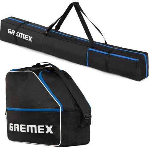 Skitasche 160/180 cm und Skischuhtasche mit Helmfach im Set | Skisack und Skischuhtasche Set: Ski Bag für 1 Paar Alpinski bis 176 cm, Tasche für Skischuhe und Helm mit Zubehörfach