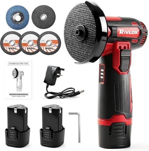 Mini Angle Grinder, 12V Cordless Angle Grinder with 2Pcs 1500mAh Battery & Charger, Mini Cordless Grinder with 5 Cutting Discs, 76mm Small Angle Tool for Cutting, Polishing and Grinding Red