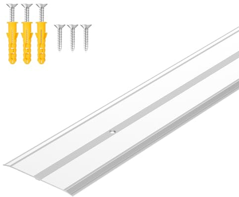 Raytano 36L×2.4W ×0.1H Flat Profile Aluminum Floor Transition Strip, Metal Door Threshold for Carpet Wood Tile Vinyl Flooring Gaps, Indoor and Outdoor Doorway Decoration Protector(Silver,1pcs)