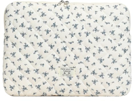 Puffy Quilted Laptop Sleeve Case for 11/13/15 inch Notebook, Cute Floral Protective Puffer Bag for MacBook Women Aesthetic