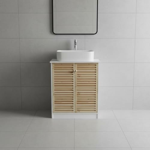 INDE MOBLEKIT | Mueble Bajo Lavabo 60×30×60 cm, Armario Blanco con Doble Puerta de Madera Natural, Mueble Auxiliar para Baño con Almacenaje Cerrado y Acabado Mate