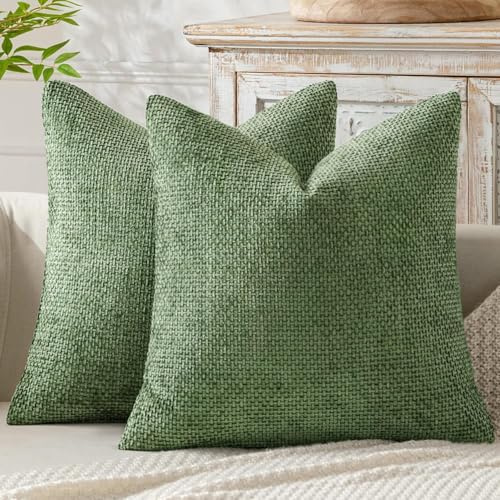 MIULEE Chenille Kissenbezug 40x40 2er Set Dekokissen Matcha Grün | Kissenbezüge Sofakissen Weiche Kissenhüllen mit Elegantem Design CouchKissen Zierkissen für Bett, Sofa und Wohnzimmer