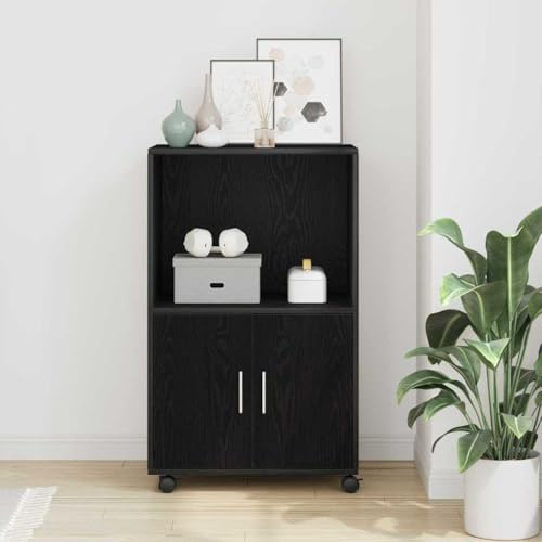 Bucmath Schrank Schwarz Eichen-Optik, 55x40x91cm Holzwerkstoff, Mehrzweck-Aufbewahrungsschrank mit 2 Türen für Wohnzimmer, Küche, Büro, Vielseitiges Buffet-Sideboard