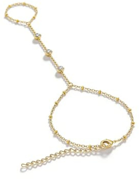 Handkedja med ring för kvinnor TIHNY, Guld handjuvel med gnistrande strass, justerbar - elegant armsmycke med fingerring