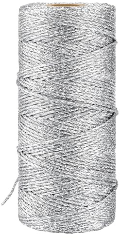 1,5 mm Silber Metallic Kordel, 100 m Silber Schnur, Unelastisch Dünne Glitzer Kordel, DIY Bastelschnur für Basteln, Weihnachten Nicht Elastisch Metallic, für Geschenkverpackung, Hochzeit Dekorieren